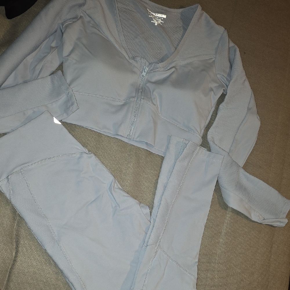 Fashion Nova Baby Blue  Zip-Up Activewear Set